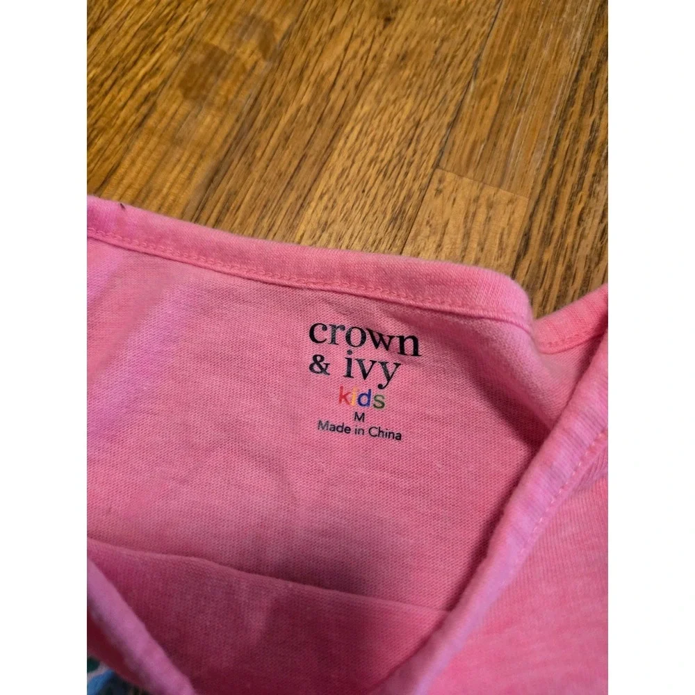 Crown & Ivy Girls Medium Pink‎ Llama Books Puff Short Sleeve Striped Short Set